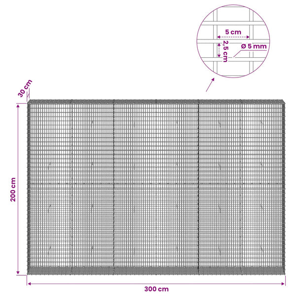 Gabion 5 mm langasta ja 5x2,5 cm verkosta 300x30x200 cm