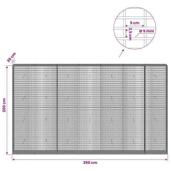 Gabion 5 mm langasta ja 5x2,5 cm verkosta 350x30x200 cm