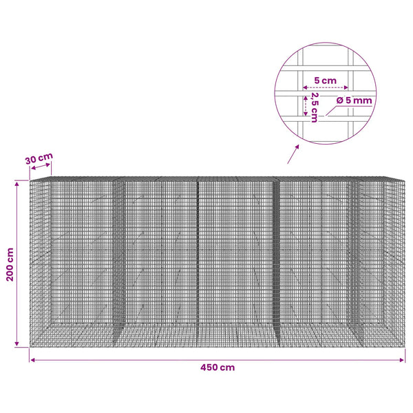 Gabion 5 mm langasta ja 5x2,5 cm verkosta 450x30x200 cm