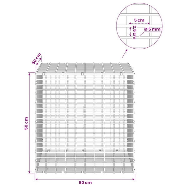 Gabion 5 mm langasta ja 5x2,5 cm verkosta 50x50x50 cm