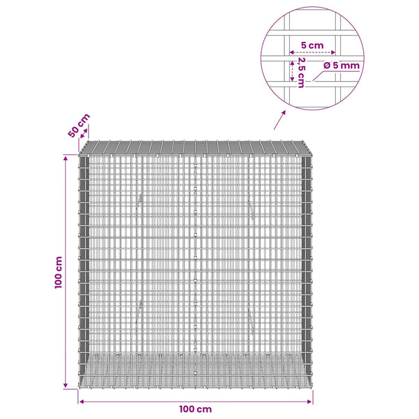 Gabion 5 mm langasta ja 5x2,5 cm verkosta 100x50x100 cm