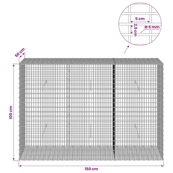 Gabion 5 mm langasta ja 5x2,5 cm verkosta 150x50x100 cm