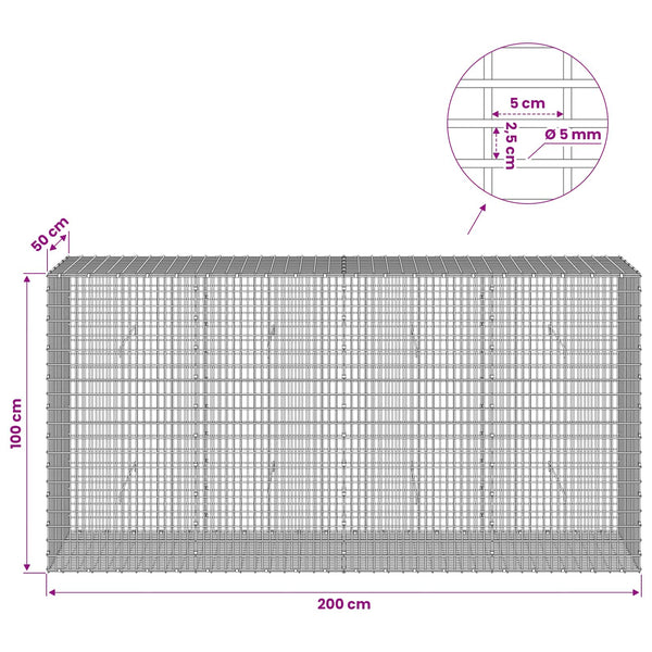 Gabion 5 mm langasta ja 5x2,5 cm verkosta 200x50x100 cm