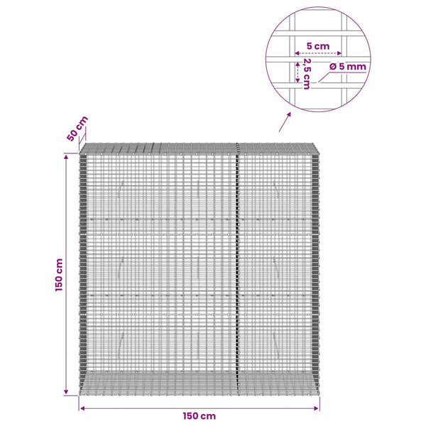 Gabion 5 mm langasta ja 5x2,5 cm verkosta 150x50x150 cm