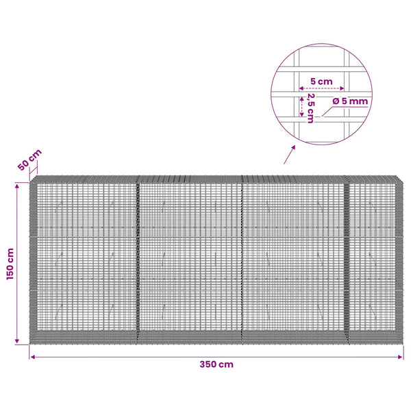 Gabion 5 mm langasta ja 5x2,5 cm verkosta 350x50x150 cm