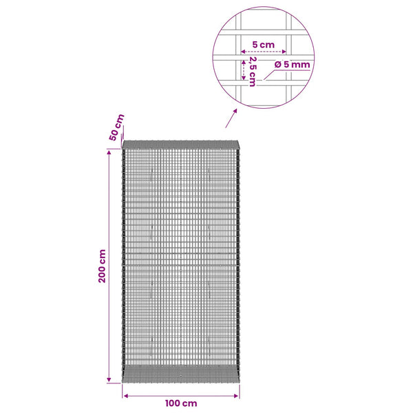Gabion 5 mm langasta ja 5x2,5 cm verkosta 100x50x200 cm