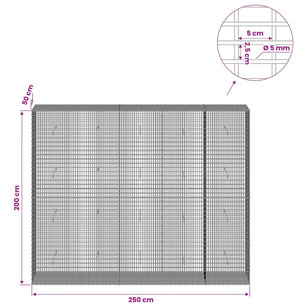 Gabion 5 mm langasta ja 5x2,5 cm verkosta 250x50x200 cm