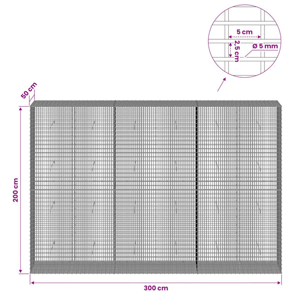 Gabion 5 mm langasta ja 5x2,5 cm verkosta 300x50x200 cm