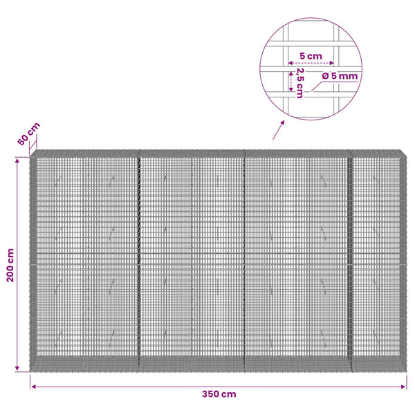 Gabion 5 mm langasta ja 5x2,5 cm verkosta 350x50x200 cm
