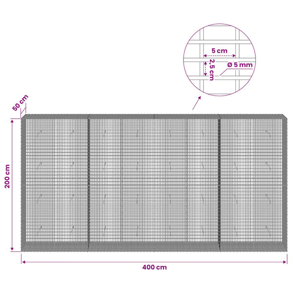 Gabion 5 mm langasta ja 5x2,5 cm verkosta 400x50x200 cm