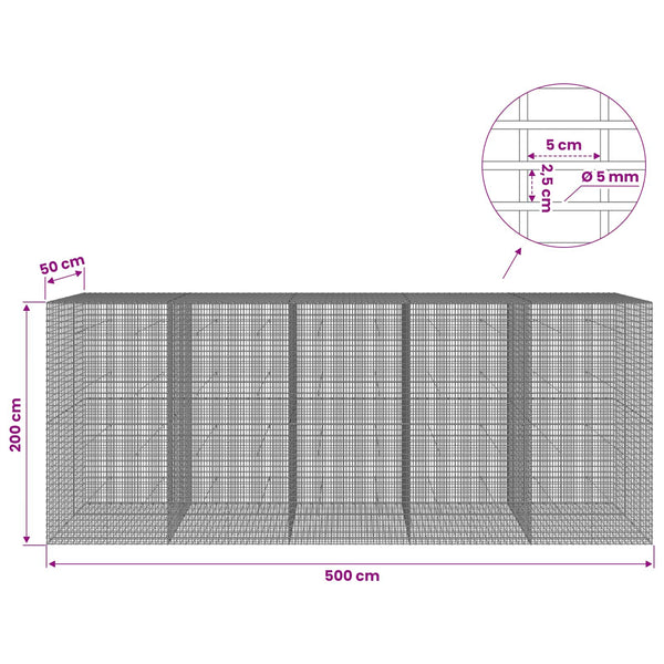 Gabion 5 mm langasta ja 5x2,5 cm verkosta 500x50x200 cm
