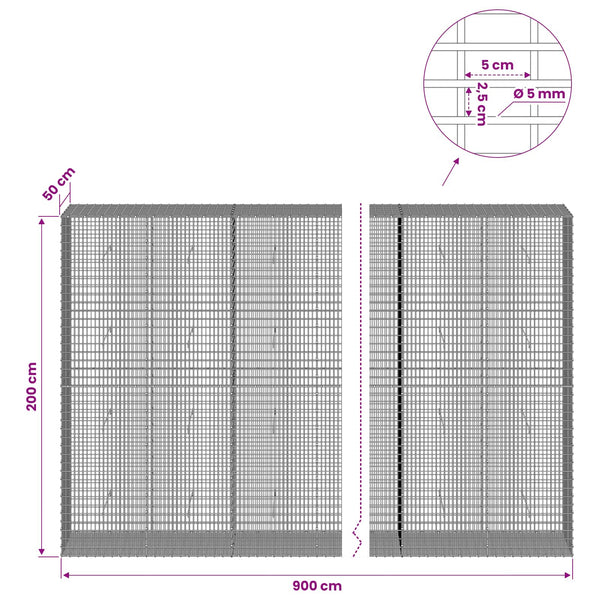 Gabion 5 mm langasta ja 5x2,5 cm verkosta 900x50x200 cm