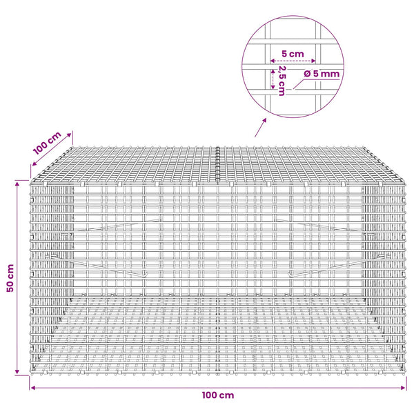 Gabion 5 mm langasta ja 5x2,5 cm verkosta 100x100x50 cm