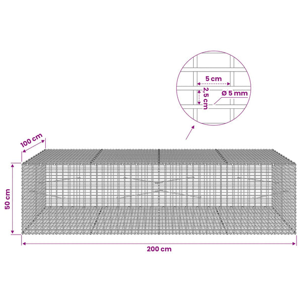 Gabion 5 mm langasta ja 5x2,5 cm verkosta 200x100x50 cm
