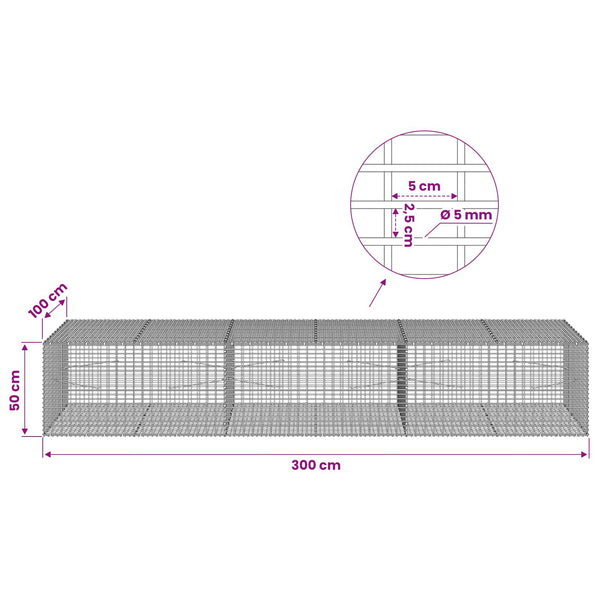Gabion 5 mm langasta ja 5x2,5 cm verkosta 300x100x50 cm