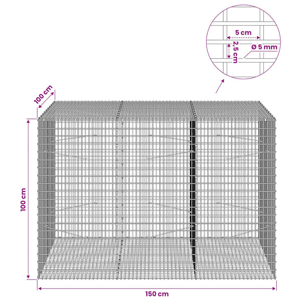 Gabion 5 mm langasta ja 5x2,5 cm verkosta 150x100x100 cm