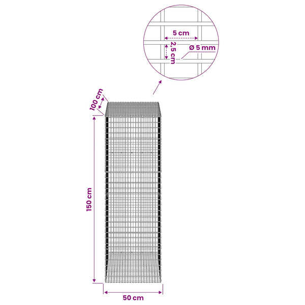 Gabion 5 mm langasta ja 5x2,5 cm verkosta 50x100x150 cm