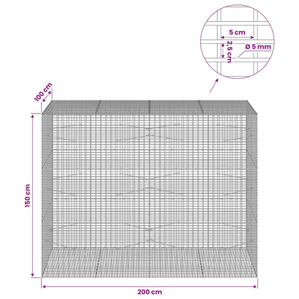 Gabion 5 mm langasta ja 5x2,5 cm verkosta 200x100x150 cm