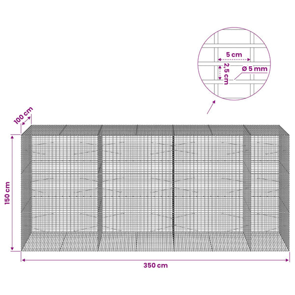 Gabion 5 mm langasta ja 5x2,5 cm verkosta 350x100x150 cm