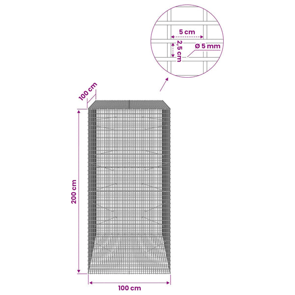 Gabion 5 mm langasta ja 5x2,5 cm verkosta 100x100x200 cm