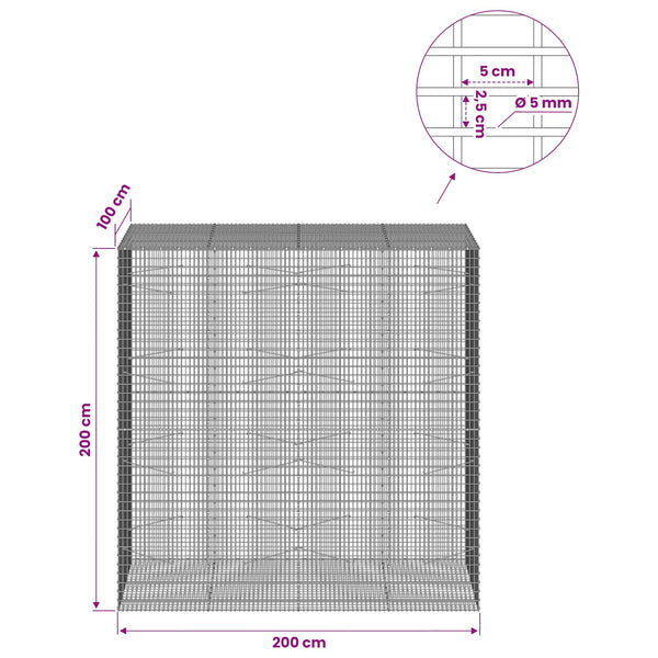 Gabion 5 mm langasta ja 5x2,5 cm verkosta 200x100x200 cm