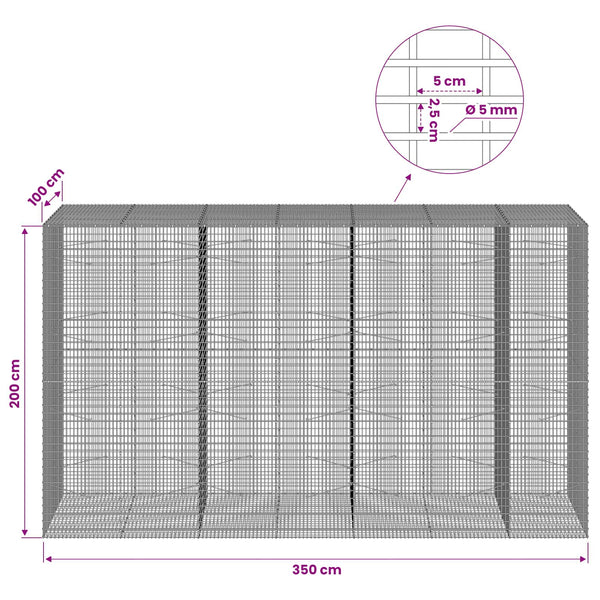 Gabion 5 mm langasta ja 5x2,5 cm verkosta 350x100x200 cm
