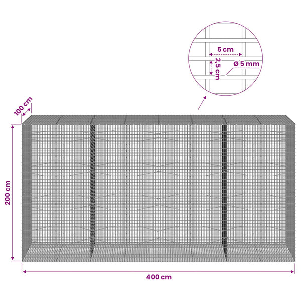 Gabion 5 mm langasta ja 5x2,5 cm verkosta 400x100x200 cm