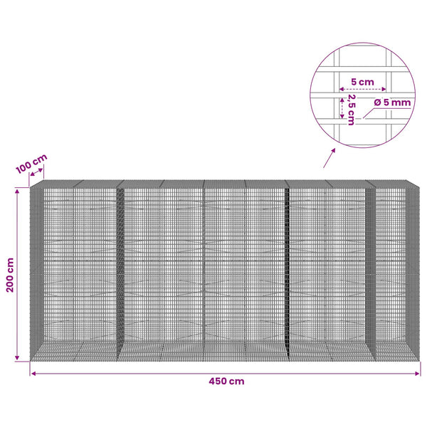 Gabion 5 mm langasta ja 5x2,5 cm verkosta 450x100x200 cm
