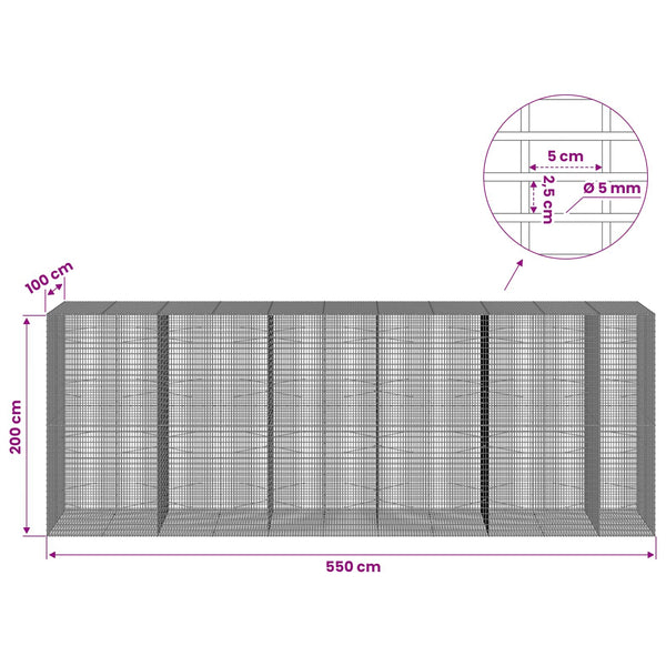 Gabion 5 mm langasta ja 5x2,5 cm verkosta 550x100x200 cm