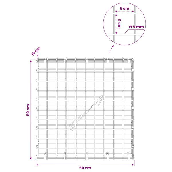Gabion 5 mm langasta ja 5x5 cm verkosta 50x10x50 cm