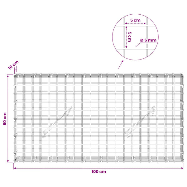 Gabion 5 mm langasta ja 5x5 cm verkosta 100x10x50 cm