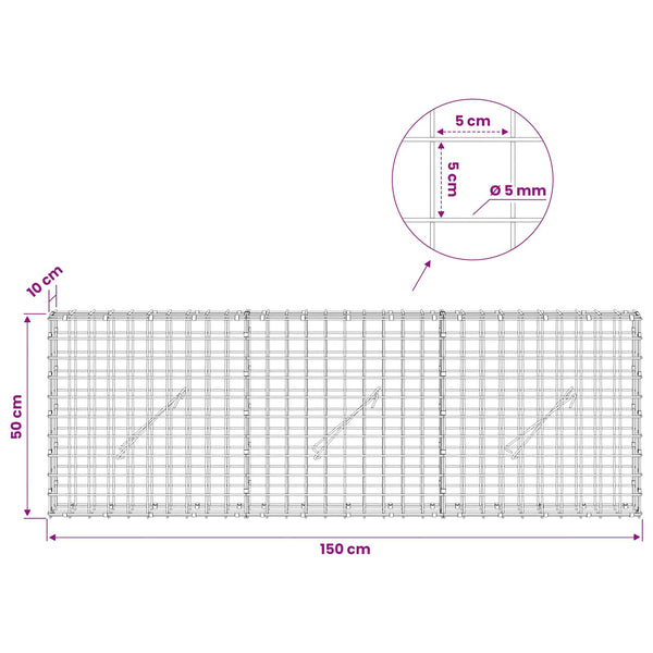 Gabion 5 mm langasta ja 5x5 cm verkosta 150x10x50 cm