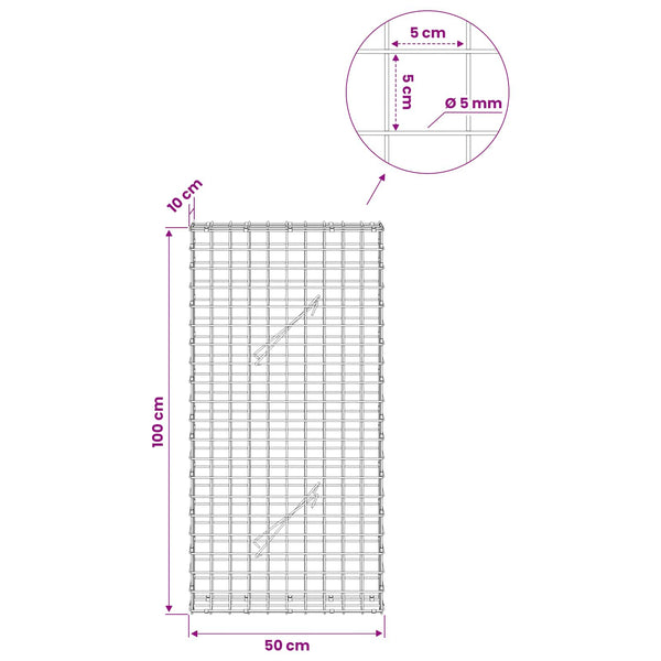 Gabion 5 mm langasta ja 5x5 cm verkosta 50x10x100 cm