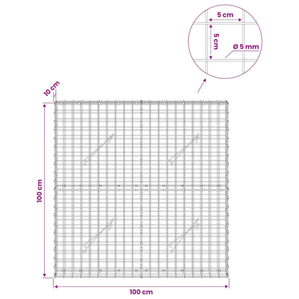 Gabion 5 mm langasta ja 5x5 cm verkosta 100x10x100 cm