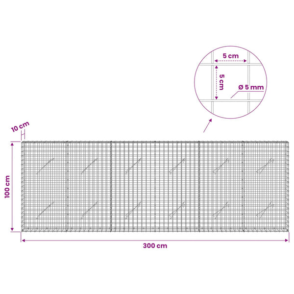 Gabion 5 mm langasta ja 5x5 cm verkosta 300x10x100 cm