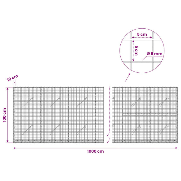 Gabion 5 mm langasta ja 5x5 cm verkosta 1000x10x100 cm