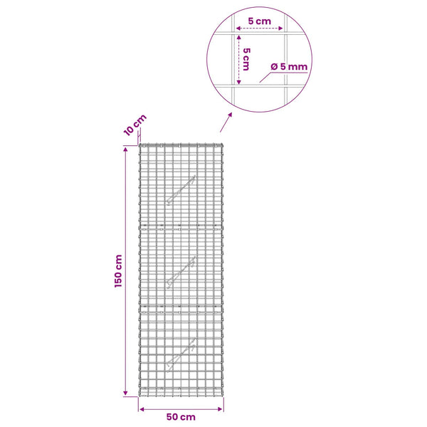 Gabion 5 mm langasta ja 5x5 cm verkosta 50x10x150 cm