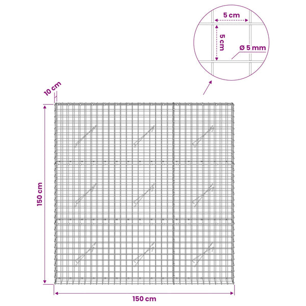 Gabion 5 mm langasta ja 5x5 cm verkosta 150x10x150 cm