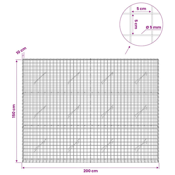Gabion 5 mm langasta ja 5x5 cm verkosta 200x10x150 cm