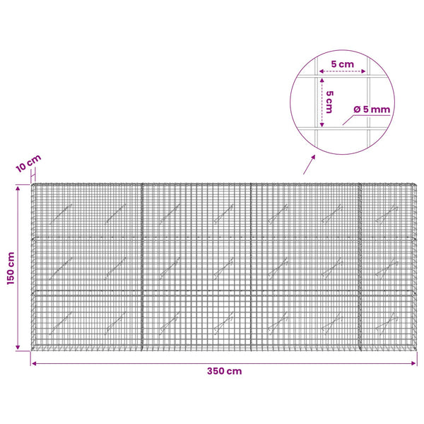 Gabion 5 mm langasta ja 5x5 cm verkosta 350x10x150 cm