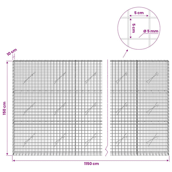 Gabion 5 mm langasta ja 5x5 cm verkosta 1150x10x150 cm