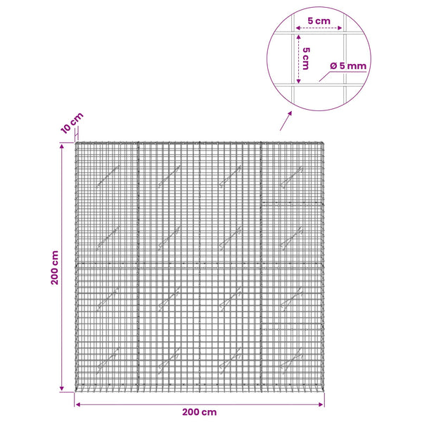 Gabion 5 mm langasta ja 5x5 cm verkosta 200x10x200 cm