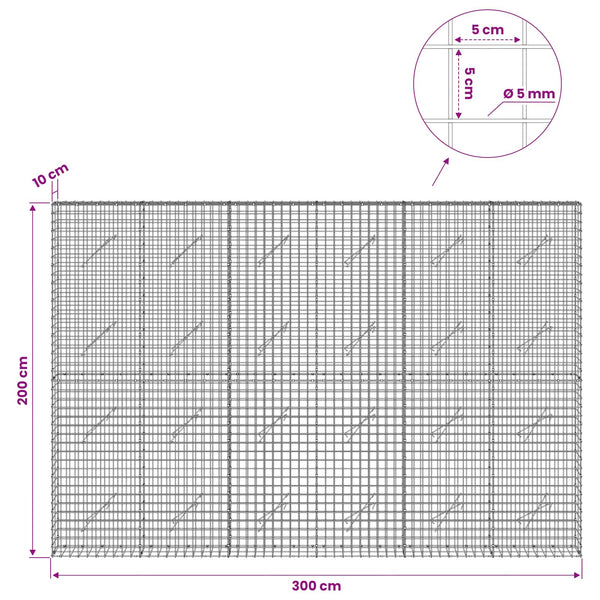 Gabion 5 mm langasta ja 5x5 cm verkosta 300x10x200 cm
