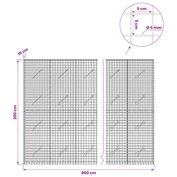Gabion 5 mm langasta ja 5x5 cm verkosta 950x10x200 cm