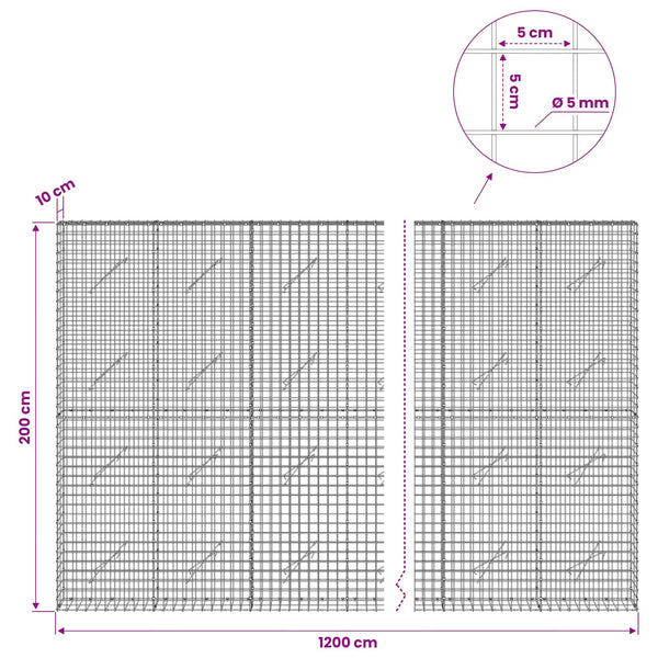 Gabion 5 mm langasta ja 5x5 cm verkosta 1200x10x200 cm
