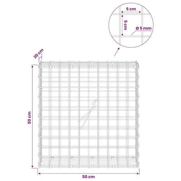 Gabion 5 mm langasta ja 5x5 cm verkosta 50x20x50 cm