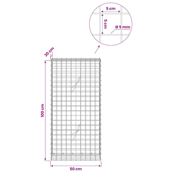 Gabion 5 mm langasta ja 5x5 cm verkosta 50x20x100 cm