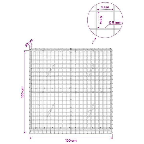 Gabion 5 mm langasta ja 5x5 cm verkosta 100x20x100 cm