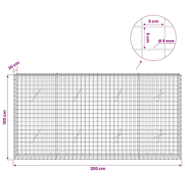 Gabion 5 mm langasta ja 5x5 cm verkosta 200x20x100 cm