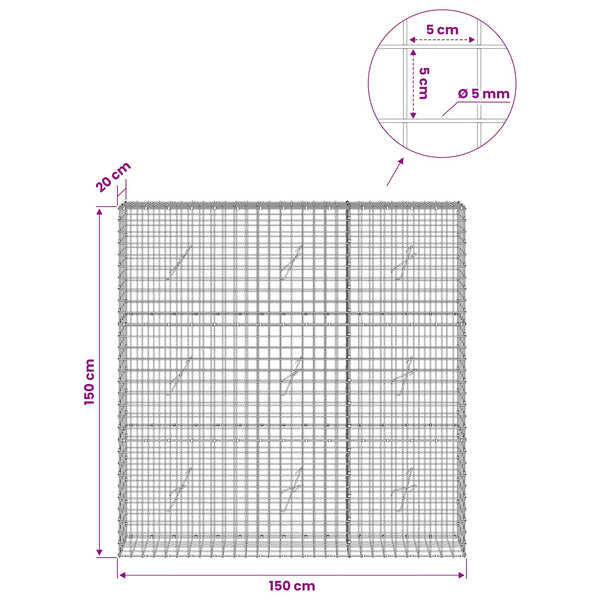 Gabion 5 mm langasta ja 5x5 cm verkosta 150x20x150 cm